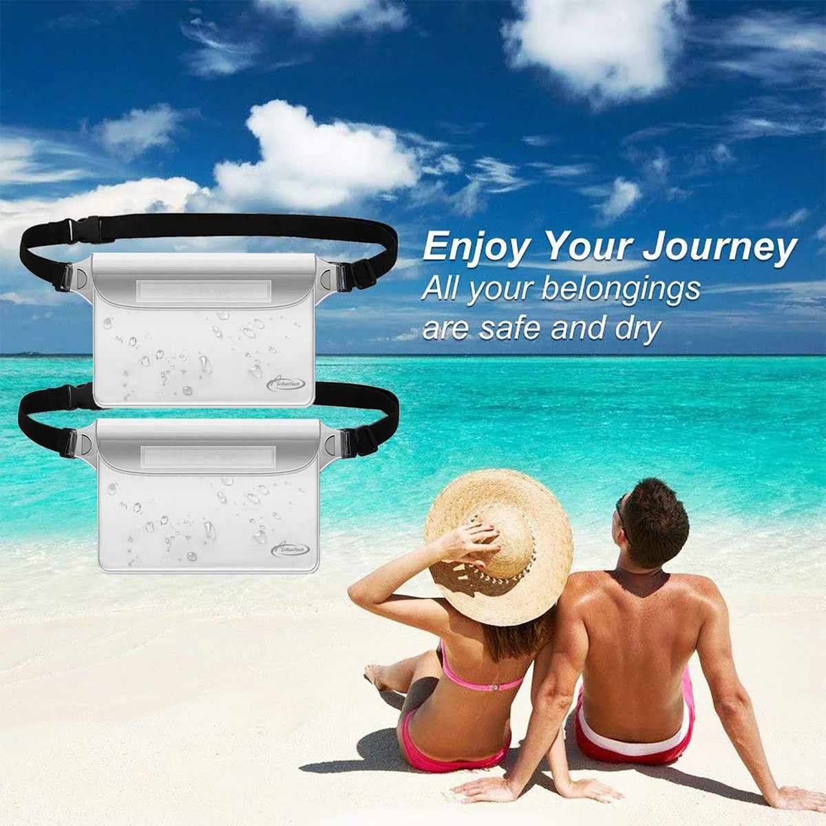 AiRunTech Waterproof Pouch - 2 Pack Waist Strap | Keep Your Phone Safe & Dry for Beach, Pool, Boating, and More