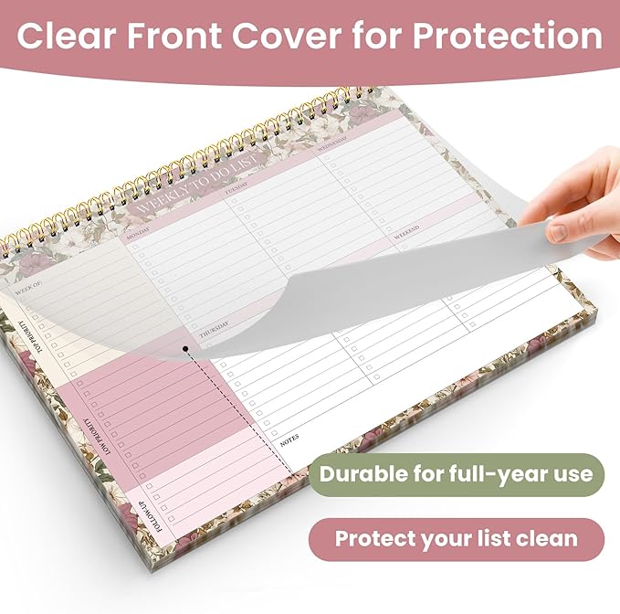 Weekly To Do List Notepad with 52 Undated Sheets（8.5"×11"）- Undated Weekly Planner Notepad for Office Desk Accessories and Supplies - Mauve Muse