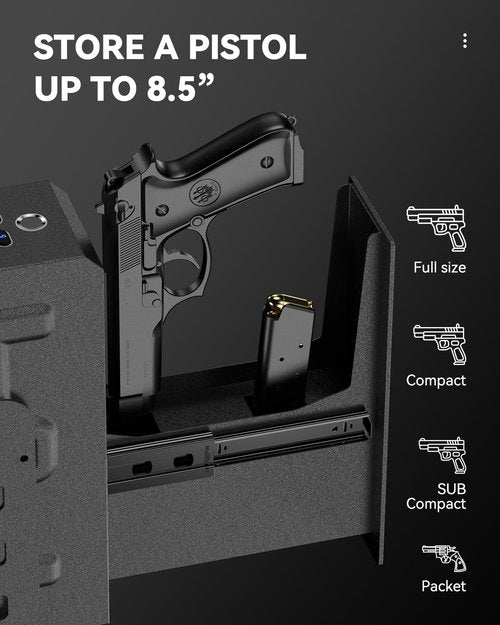 HOLEWOR Slider Gun Safe for Handgun Biometric Drop Down Pistol Safe, Mounted Single Handgun Safe Bedside Gun Safe