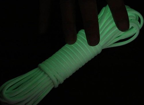 550 Paracord Survival Rope - Luminous 9 Strand Parachute Cord, 25ft, 50ft, 100ft (Green)