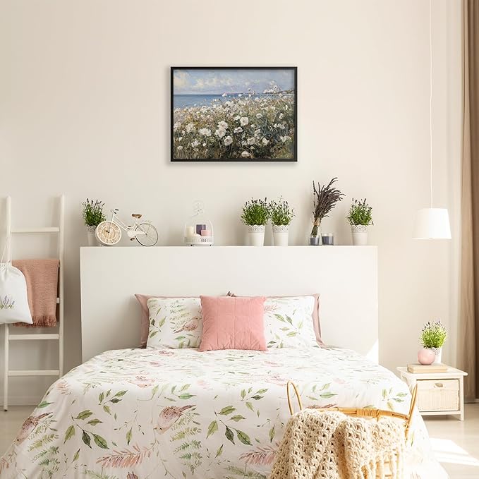 Nature Landscape Wall Art Coastal Wildflower Poster 24X36 inch Black Framed