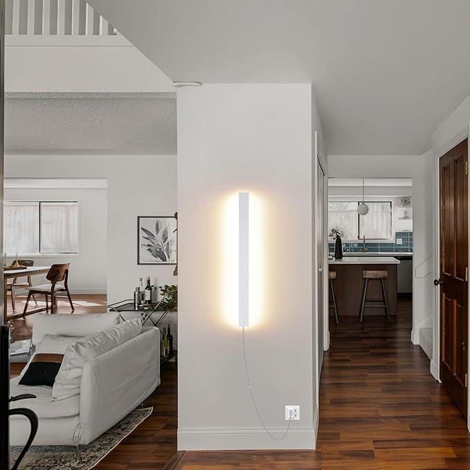 KELUOLY Modern Plug in Wall Sconces, 23.6 inch Frosted White LED Long Wall