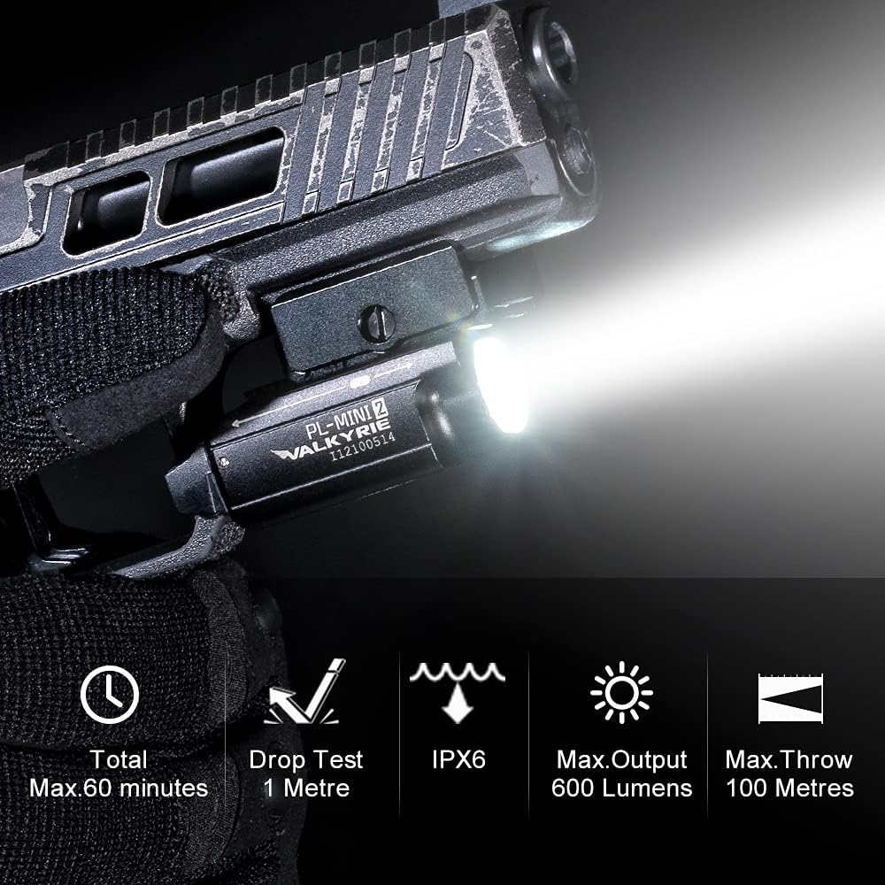OLIGHT PL-Mini 2 Valkyrie 600 Lumens Magnetic USB Rechargeable Compact Hunting Gear with Adjustable Rail, High Performance CW LED Flashlight with Built-in Battery