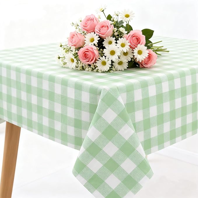 3 Packs Sage Green Checkered Tablecloth 54x108 Inches Rectangle Gingham Tablecloth Disposable Plastic Waterproof Table Cover for Outdoor Picnic Kitchen and Birthday Party