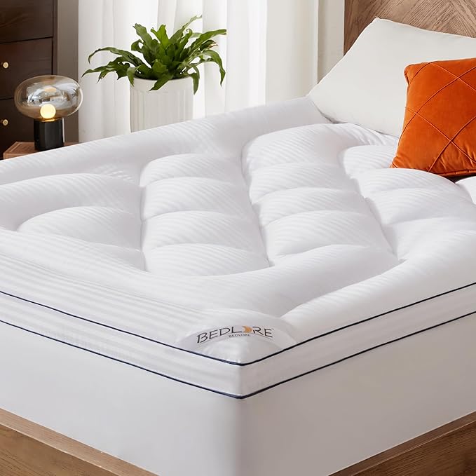 BEDLORE Queen Mattress Topper, Thick Pillow Top Pad for Back Pain Relief, Cooling Soft Mattress Cover with Deep Pockets 6-18 inch