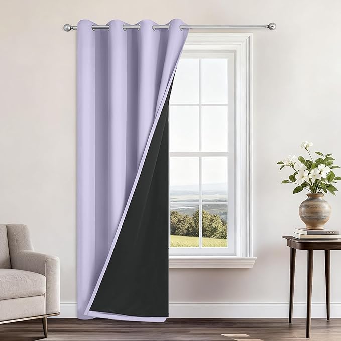 Yakamok 100% Blackout Curtains 84 Inches Long, 2 Thick Layers Heat and Full