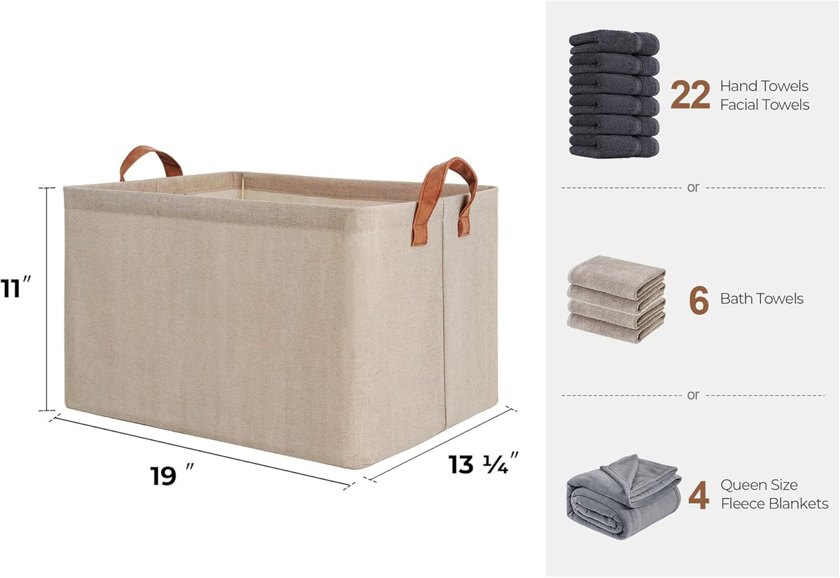 StorageWorks Storage Bins, Fabric Storage Bins for Shelves, Extra Large Storage Baskets with Metal Frame, Closet Baskets and Bins with Handles, Jumbo, Brown and Beige, 2-Pack