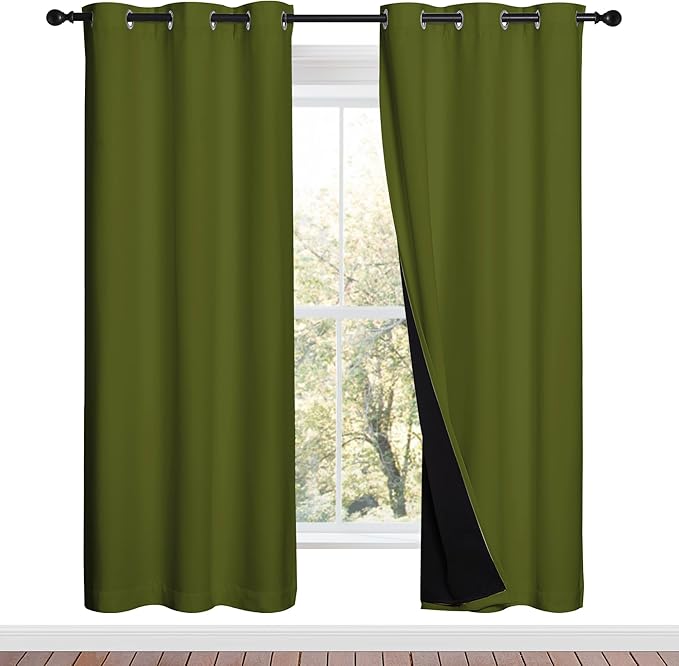 NICETOWN 100% Blackout Window Curtain Panels, Olive Green, 2 Pieces, 42-inch