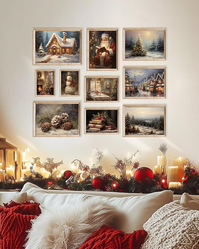 KBKBART Christmas Wall Art Prints Set of 10, Winter Christmas Picture Wall