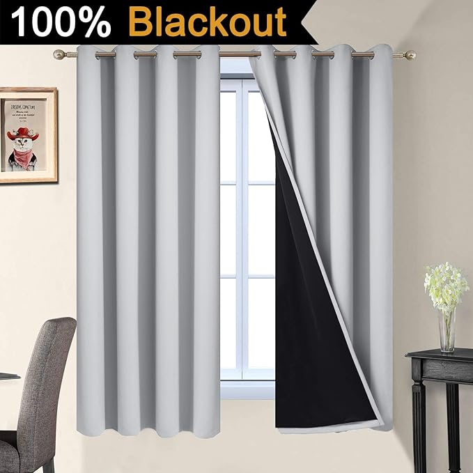 Yakamok 100% Blackout Lined Panels, Thermal Insulated Blackout Curtains