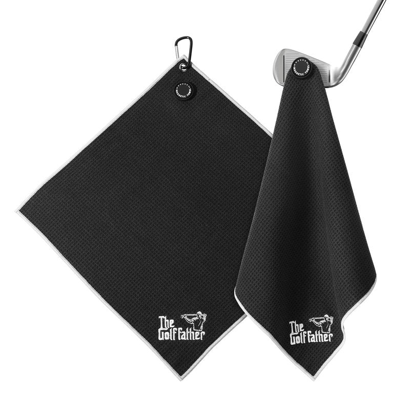 She's Pink Magnetic Golf Towel with Clip, 16"x16" Microfiber Waffle Weave, Quick-Dry Lint-Free Club & Ball Cleaning Cloth, Strong Magnet for Cart/Clubs, Black, 1 Pack