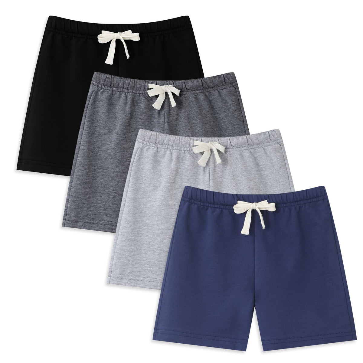Fulmenax 4 Pack Boys/Toddler French Terry Cotton Shorts with Drawstring for Kids Summer Athletic Casual Short Elastic Waist