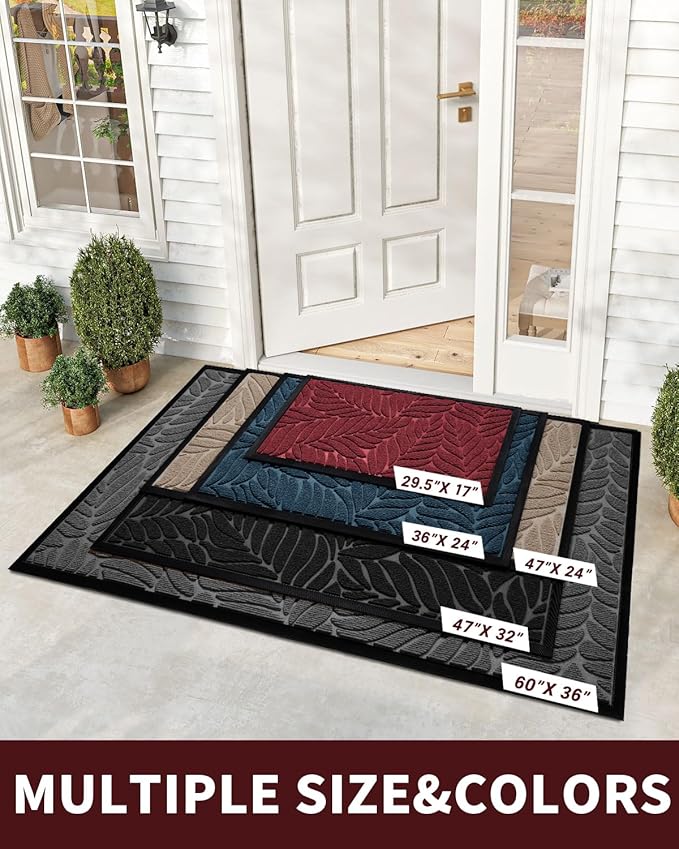 Yimobra Front Door Mat Outdoor Indoor, 47x32 All-Season Waterproof Welcome Mat, All-Weather Outside Entrance Mat, Non-Slip Patio Porch Doormat, Low Profile, Fade Resistant, Red