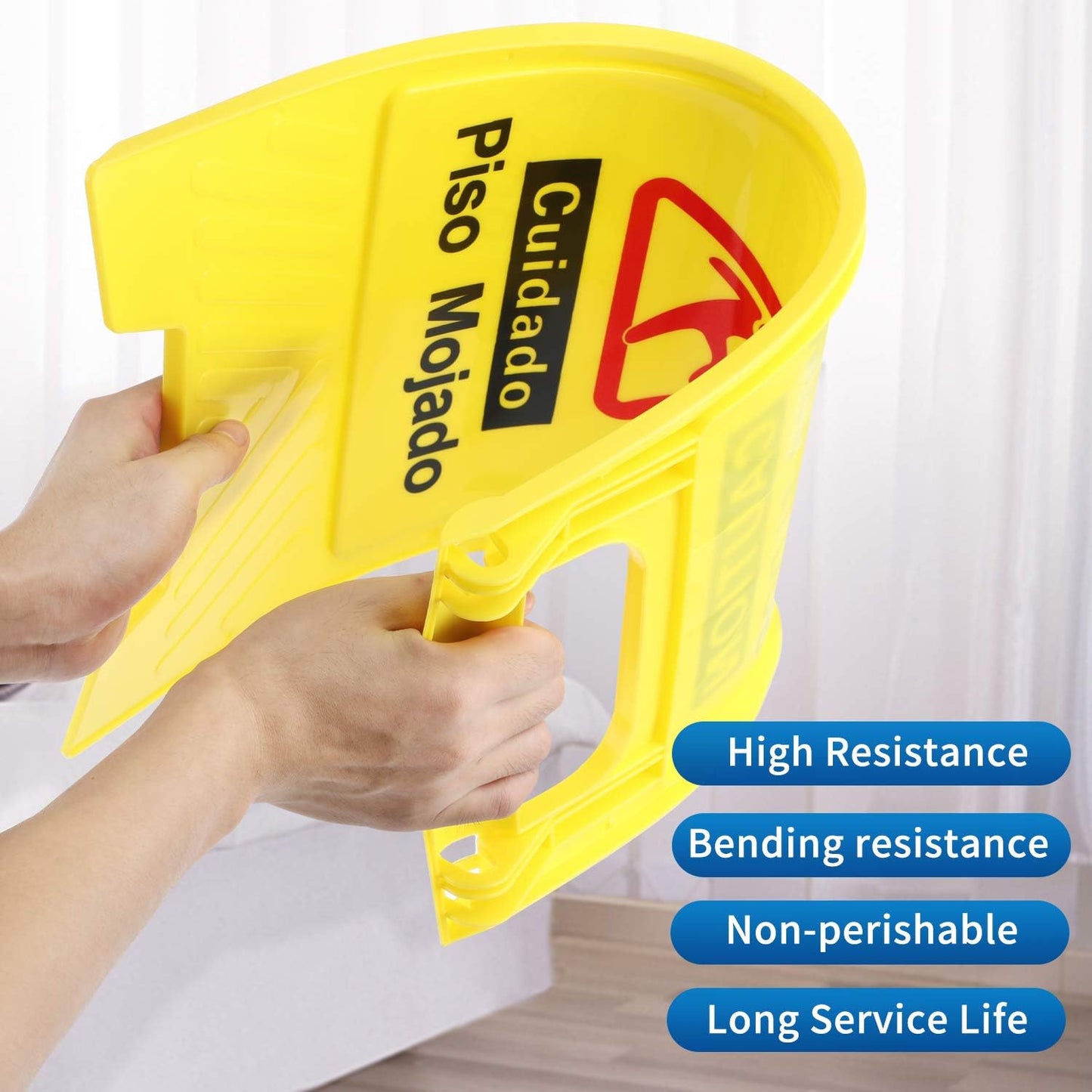 CERLMLAND wet floor signs 4 piece double-sided sign alerts clear identification using black text and red graphics Widely used in various business environments