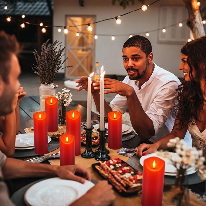 24 Pack Red LED Candles with Remote & Timer - Flameless Pillar Candles with 3D Flickering Flame, Battery Operated for Christmas Tree, Table Centerpieces, Party Decor