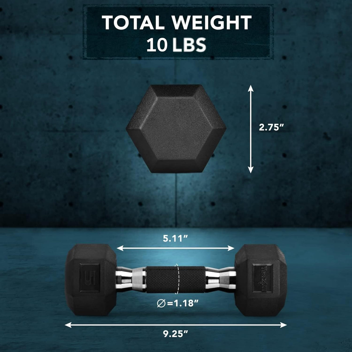 Yes4All Hex Dumbbells - Chrome/Rubber Grip Hand Weights with Anti-Slip Design | 10-30 LBS Pair