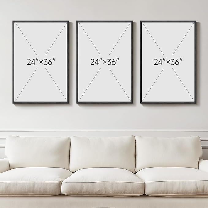 Framed Green Abstract Mountain Wall Art for Living Room, 3 Piece Large Landscape Prints Canvas Artwork for Walls, Modern Minimalist Scenic Pictures Hallway Dining Room Home Office Wall Decor, 24x36 In