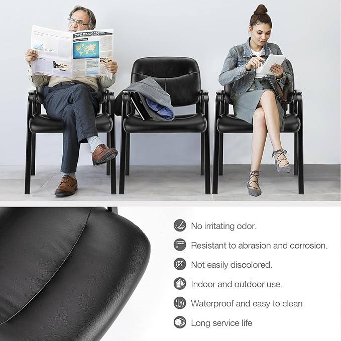 OLIXIS Office Waiting Room Chairs Set of 2, Leather Desk Reception Guest Stationary Side Chair with Padded Arms for Home Conference Lobby Medical Clinic