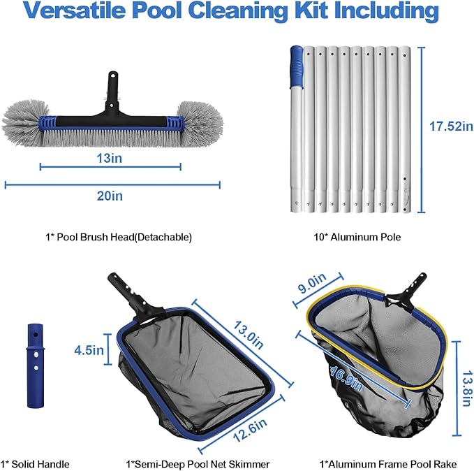 Poolvio Pool Cleaning Kit for Above Ground & Large Inground Pools
