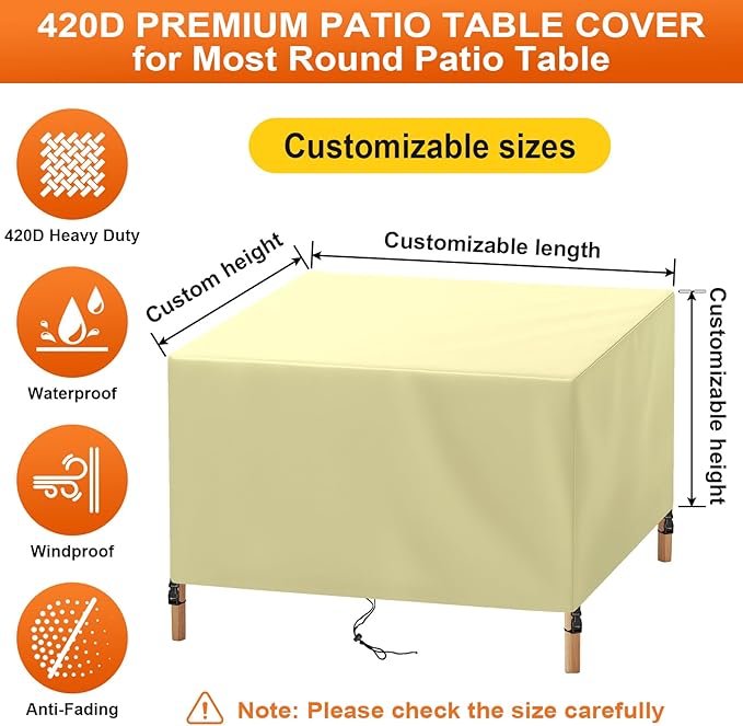 Patio Furniture Cover Rectangle 56"(L) x 28"(W) x 34"(H), Custom Heavy Duty 420D Waterproof Outdoor Cover with Drawstring & Buckles for Table Chair Garden, Cream