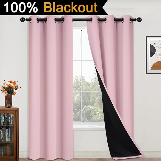 Yakamok Full Blackout Curtains 84 Inches Long, 2 Thick Layers Grommet Top