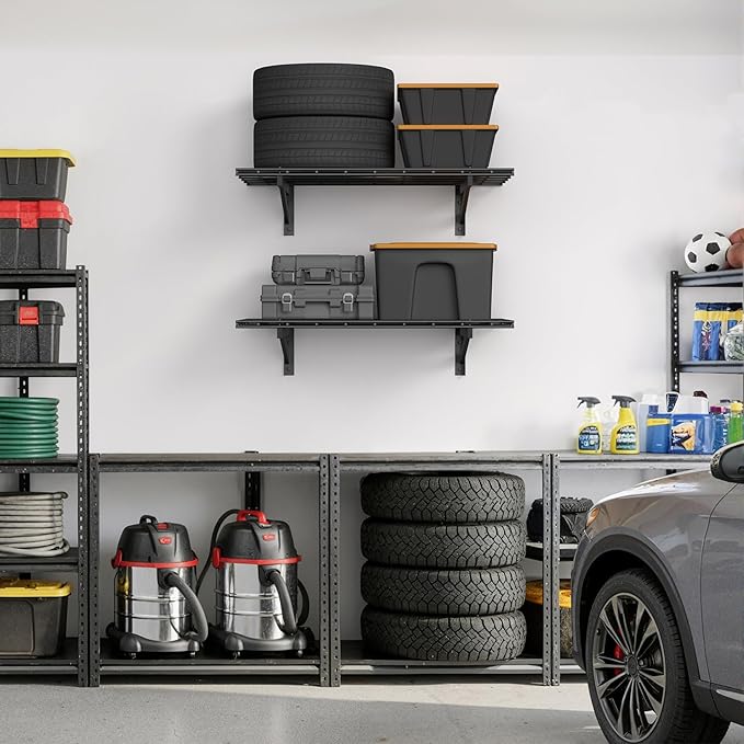 Jusgym 2 Pack Heavy Duty Garage Wall Shelving Set, Wall Mounted Garage Shelves