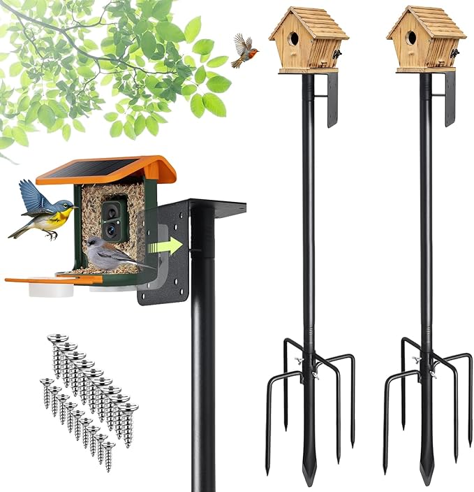 2 Pack Bird House Pole, Heavy Duty Outdoor Bird Feeder Pole with Stable 5-Prong Base, 102” Tall Adjustable Height, 1 Inch Dia Universal Mounting Stand for Yard Garden Bird Watching and Feeding