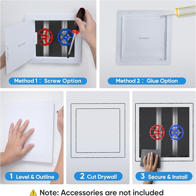TICONN Access Panel for Drywall, 8 x 8 Inch ABS Plastic Wall Hole Cover Access