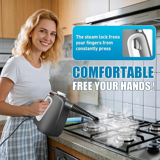 Pressurized Handheld Steam Cleaner with 14 PCS Accessories&Safety Lock, 1350W Multi-Purpose Steamer for Cleaning, Portable Steam Cleaner for Home,Car,Grout,Furniture,Bathroom,Kitchen,Tiles&Couch