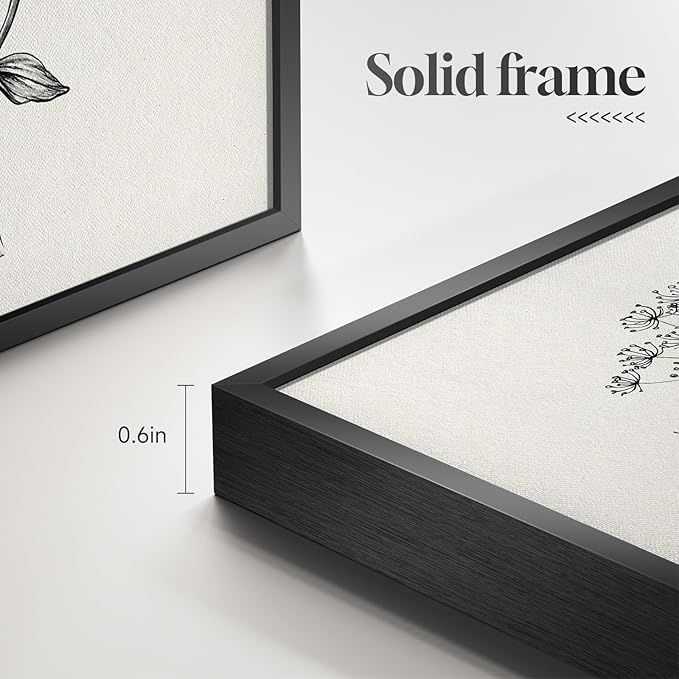 Framed Black and White Bathroom Wall Art, 4 Piece Vintage Floral Canvas Prints
