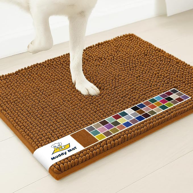 Muddy Mat® | Super Water Absorbent Door Mat Indoor, Microfiber Quick Dry Chenille Entryway Rug, Slip Resistant Front Door Mat, Indoor Mats for Entryway, Machine Washable Pet Rug, Amber 24" x 72"