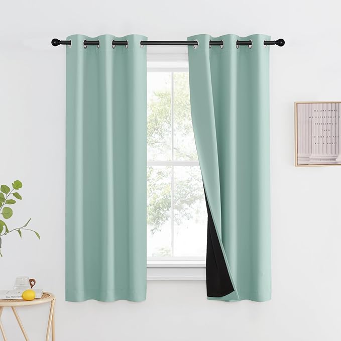 NICETOWN Aqua Blue 100% Blackout Curtain Set, Thermal Insulated & Energy