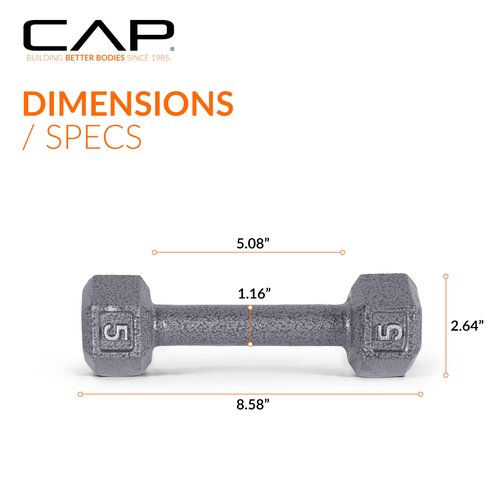 CAP Cast Iron Hex Dumbbell, Pair, 5 lb