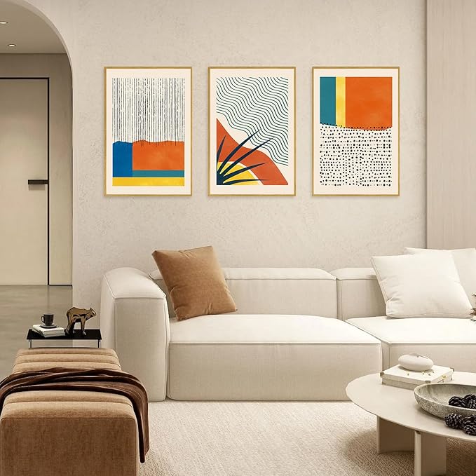 CHDITB Large Framed Boho Canvas Wall Art Set, Mid Century Modern Wall Decor, Bohemian Geometric Line Painting, Colorful Art Print for Living Room, Bedroom, Dinning Room, Office, Bathroom - 16"x24"x3