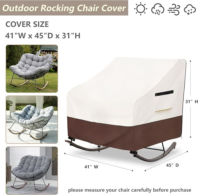 Outdoor Rocking Chair Cover 600D Heavy Duty Waterproof Patio Egg Rocking Chair Covers,for 41" W x 45" D x 31" H Outdoor Papasan Rocking Chair Beige