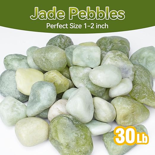 Pulovin 30 lbs Jade Pebbles for Indoor Plants, 1-2 Inch Polished River Rocks, Decorative Garden Rocks Outdoor Landscaping, Large Natural Stone for Walkways, Yard, Vases, Crafts