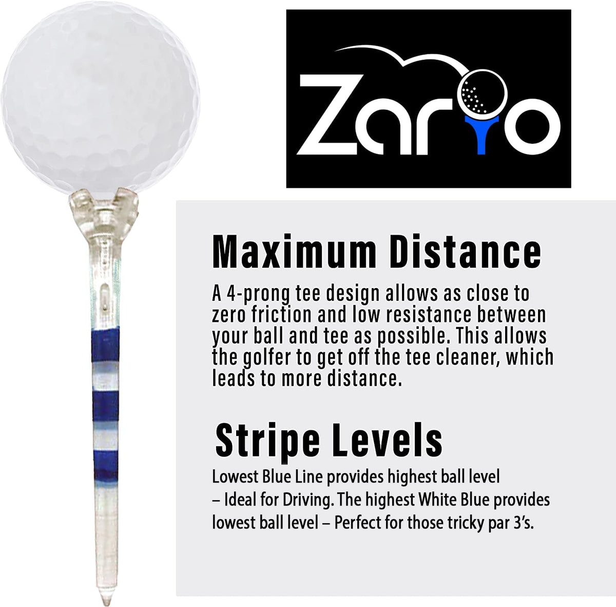Zario Golf Tees - Durable 3 1/4 Inch Combo with 1 1/2 Inch Par 3 Tees - Unbreakable Design, Multiple Colors