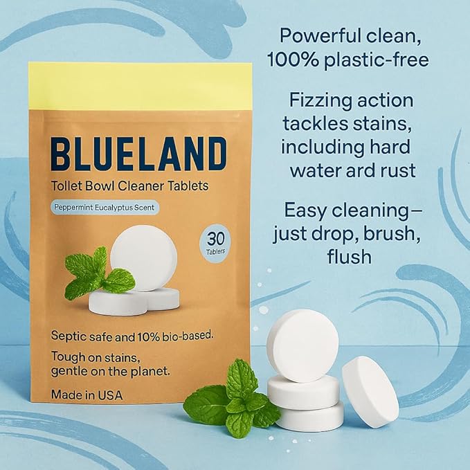 BLUELAND Toilet Bowl Cleaner Tablets. Peppermint Eucalyptus Scent. 30 Tablets.