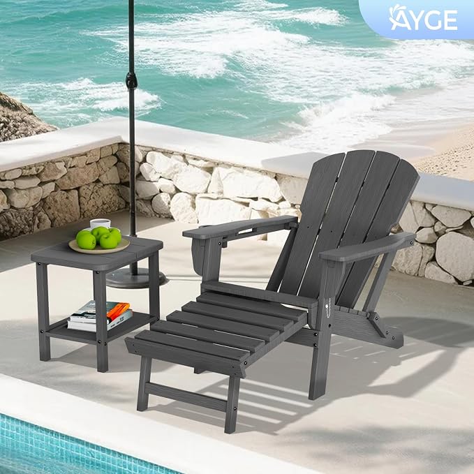 Ayge 17.7" Double Outdoor Side Table, Rectangular HDPE Adirondack End Table for Patio, Lawn, Pool, Garden, Backyard，Grey