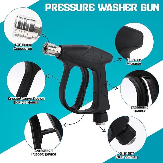 Foam Cannon Kit for Pressure Washer, Dual Connector Snow Foam Gun with Spray Gun, 5 Nozzle Tips, Curved Rods, 3/8" Swivel Quick Connect, M22-14mm & M22-15mm Adapters