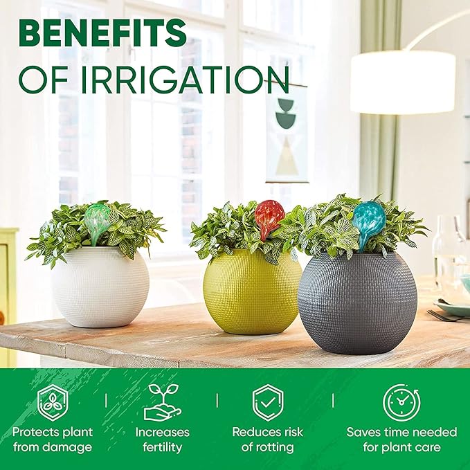 Plant Watering Globes Set of 4 - Small Self Watering Globes for Indoor & Outdoor Plants - Multicolored, Automatic, Glass Watering Bulbs for Daily Use, Plant Watering Devices