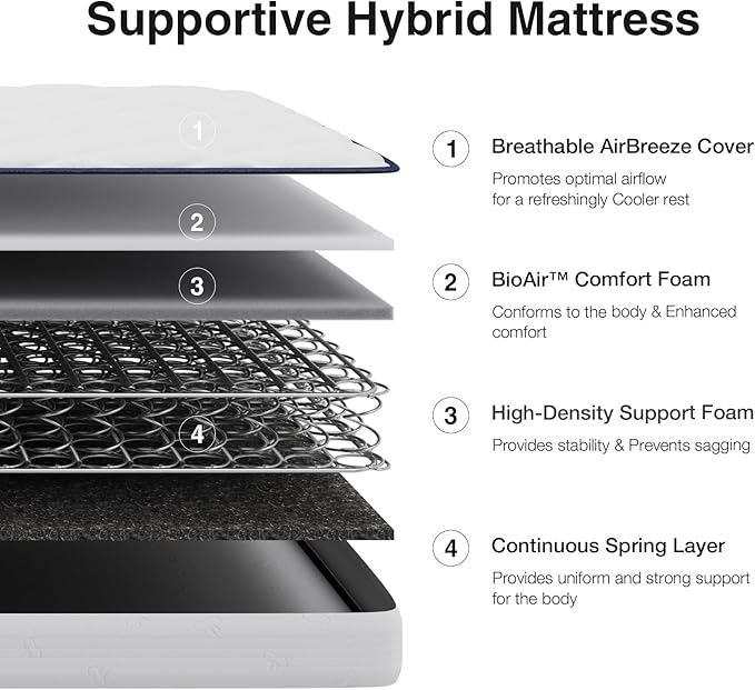 Novilla 8 inch XL Twin Mattresses for Kids, Foam and Spring Hybrid Mattress Twin XL with Adaptive Foam for Pressure Relieving & Breathable Comfort,CertiPUR-US Certified-Ideal for Youth & Guest Rooms