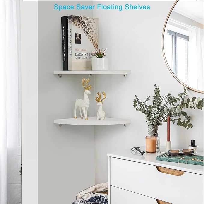 JORIKCHUO 10 inch Corner Wall Shelf Set of 2, Solid Wood Corner Floating Shelves
