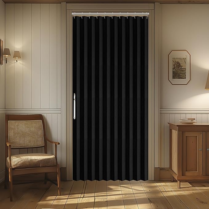 AJAZZ 100% Blackout Magnetic Door Curtain Accordion Doors Interior Closet Door