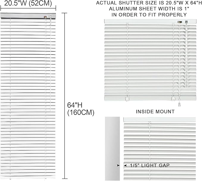 YIIBAII Mini Blinds Suitable for 21" W x 64" H Windows 1" Aluminum Horizontal