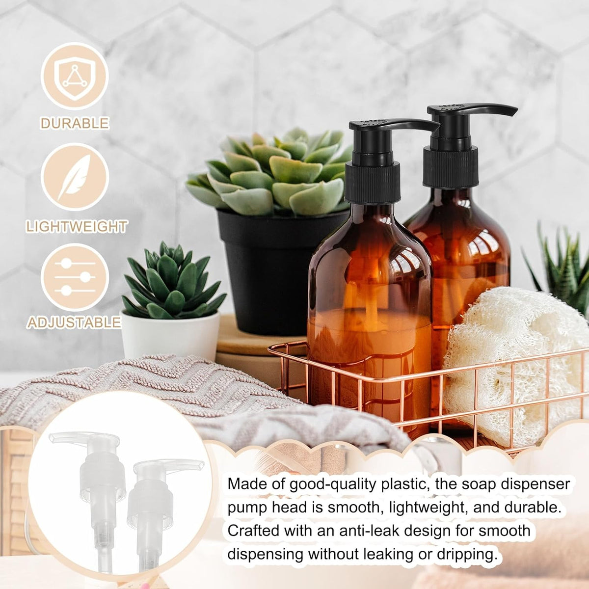 uxcell 8 Pcs Soap Dispenser Pump Heads Soap Dispensers Top Pumps Replacement Switch Pumphead for Standard 24/415 Neck Size Lotion Shampoo Bottle, Transparent