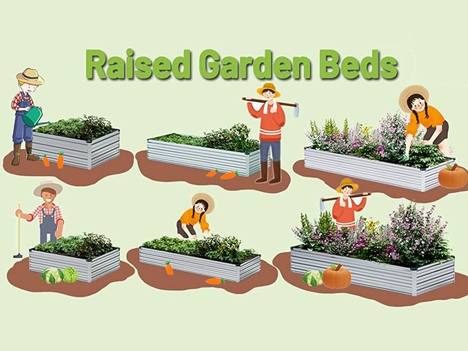 10×3×1FT(2PCS) Galvanized Raised Garden Bed Kit Metal Planter Boxes,Large Outdoor Planters Garden for Planting Vegetables,Flowers,Herbs -Silver