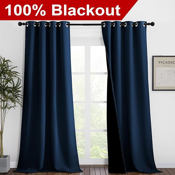 NICETOWN 100% Blackout Blinds, 46 inches x 96 inches, Laundry Room Decor Window