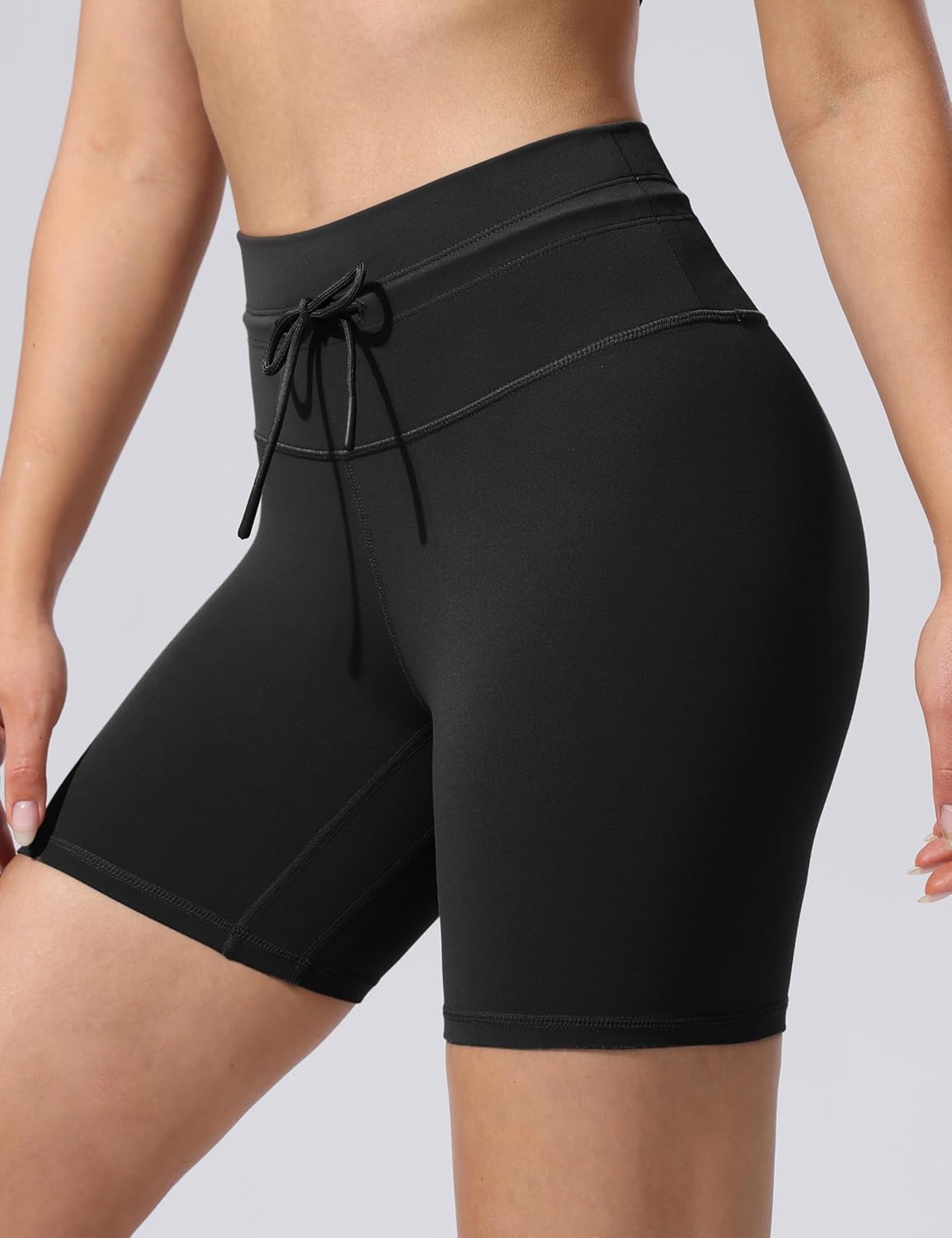 POSHDIVAH Women's Biker Shorts - Creamluxe High Waisted Drawstring for Gym & Yoga | Sizes 6/8
