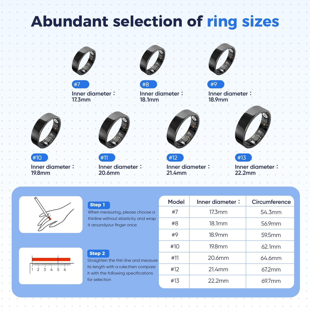 BIEMHA Smart Ring Health Tracker, Sleep/Exercise Monitoring, iOS/Android Compatible, IP68 Water Resistance, No Subscription Required, 5-Day Battery Life, Suitable for Both Women and Men (Silver, 7)